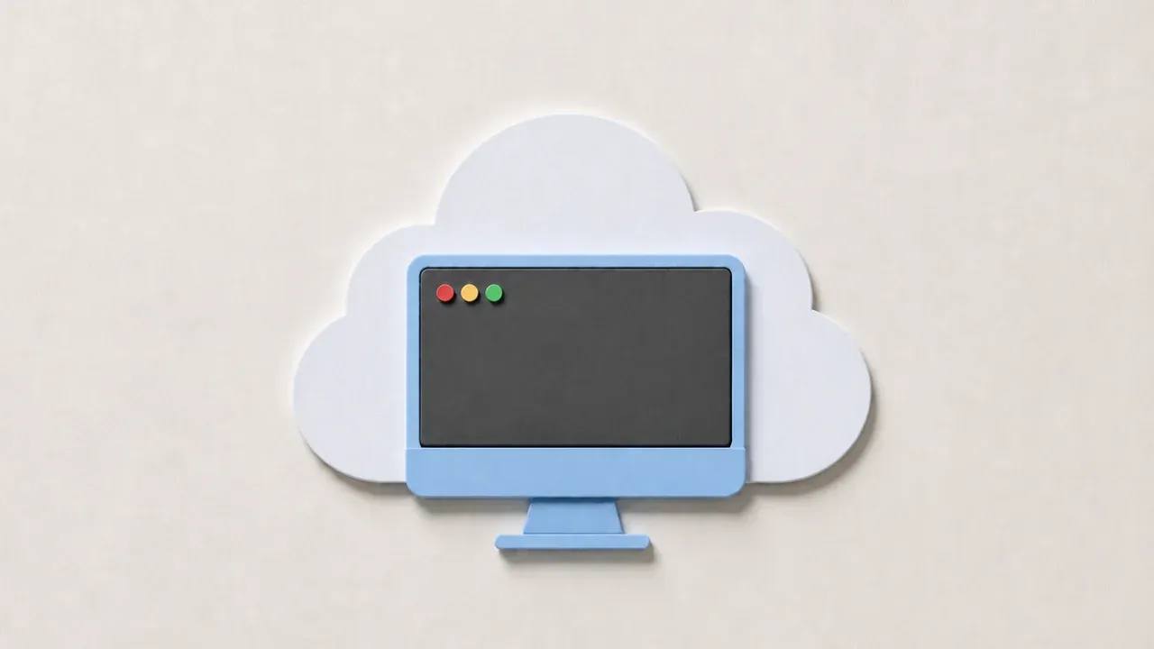 A grey paper cutout browser window facing a paper server stack in front of a cloud, with a blue VS between them, on cream paper