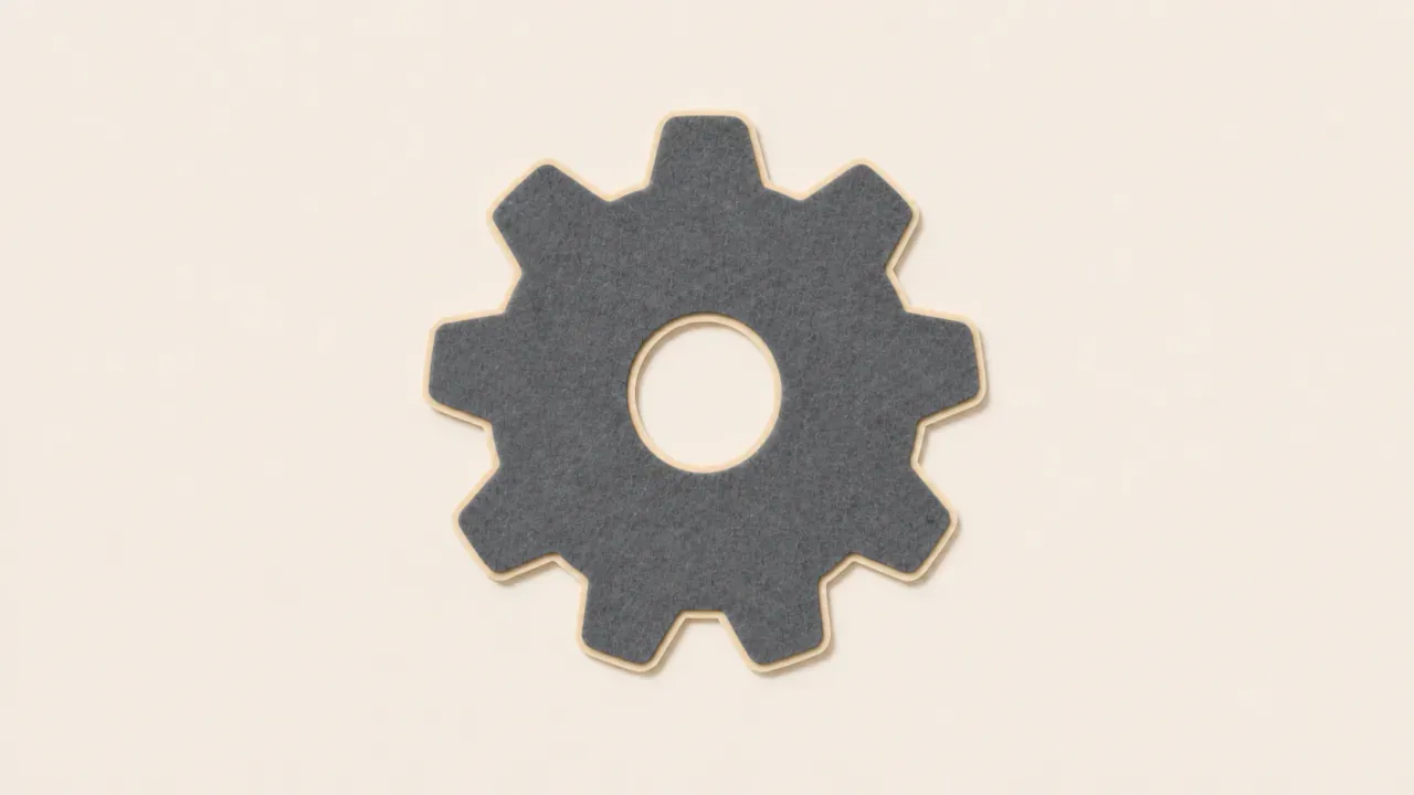 A gray felt gear on a warm cream background