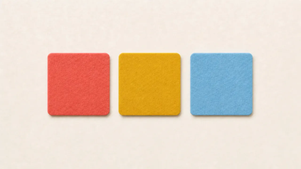 A yellow paper diamond above a red paper triangle and a blue paper parallelogram, cut into the Airtable mark on a pale paper background