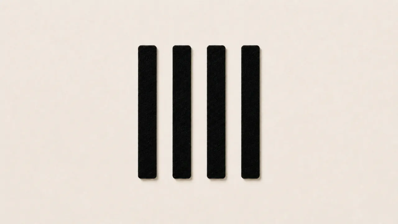 Four tall black paper bars beside one short bar on a pale paper background