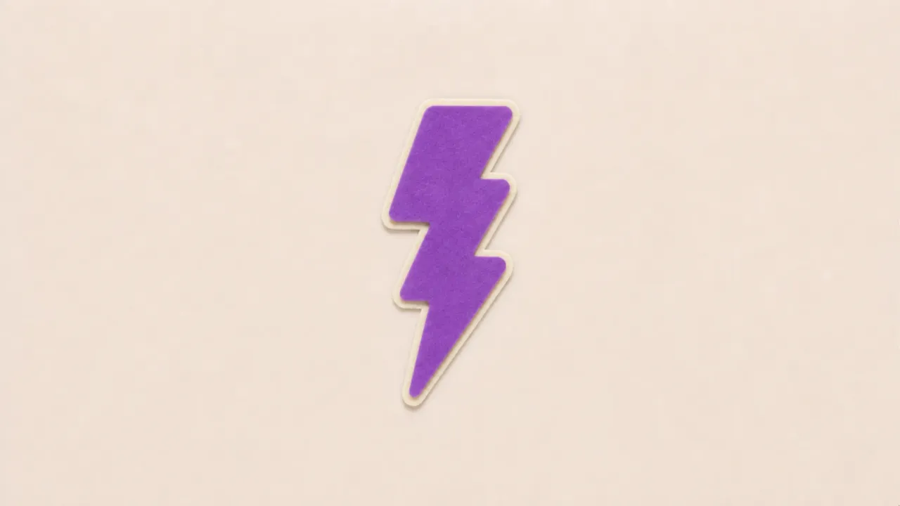 A purple paper lightning bolt on a pale paper background