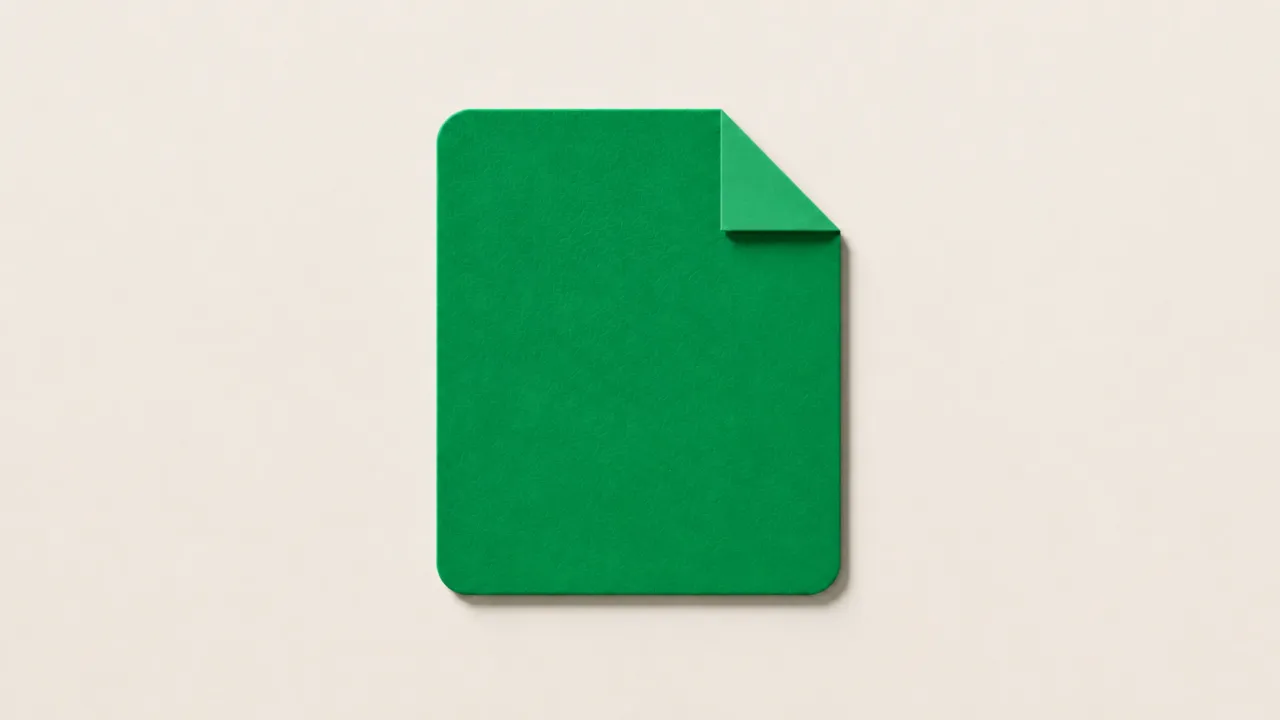 A green paper sheet with its top right corner folded back on a pale paper background