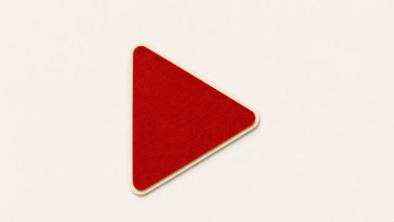 A red paper triangle with rounded corners pointing right on a pale paper background