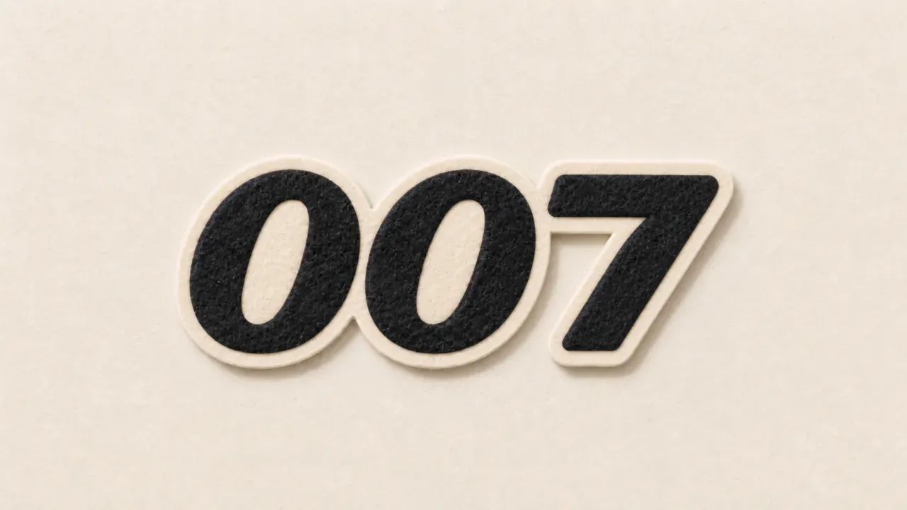 Black felt 007 numerals on a warm cream background