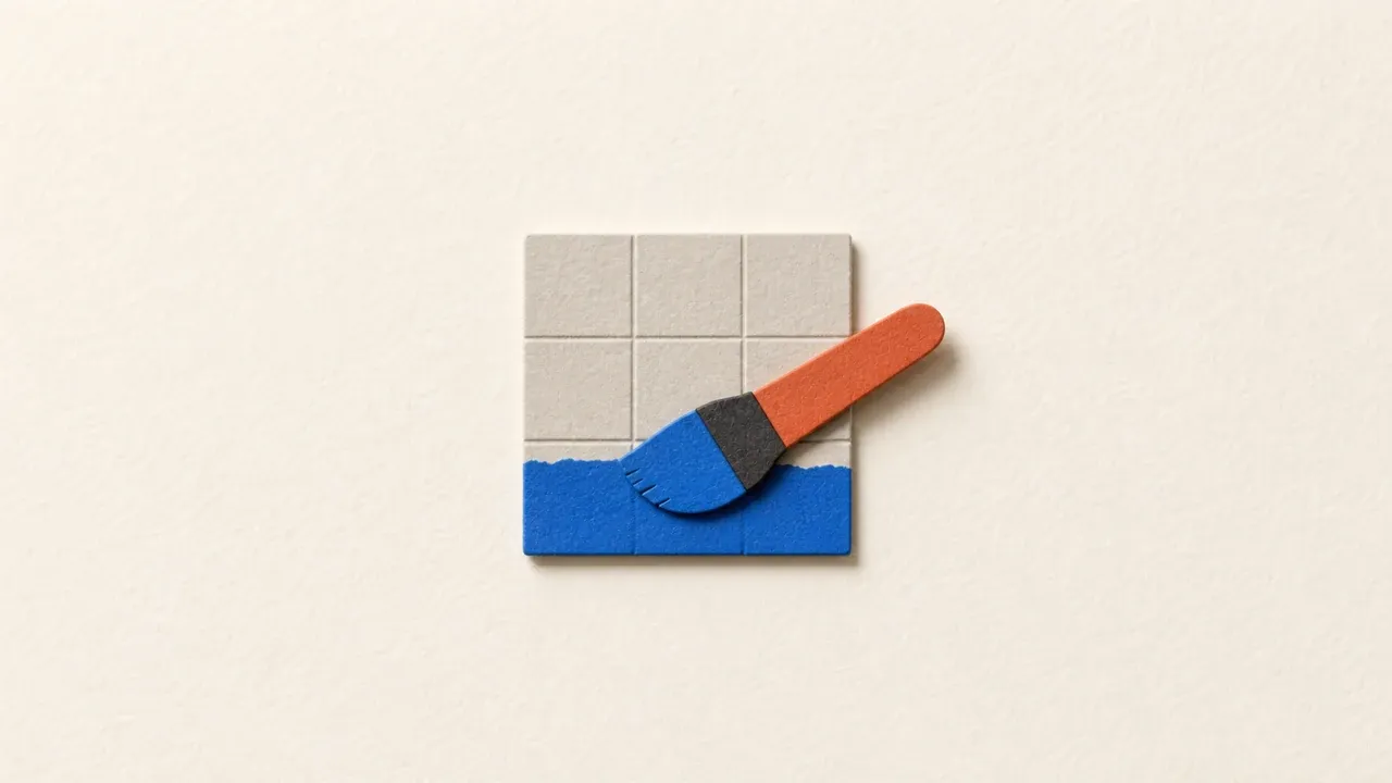 A paper paintbrush applying blue color to a grid