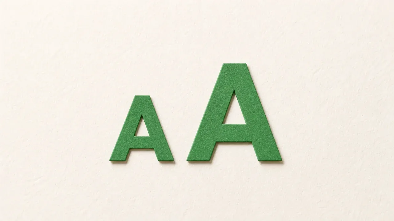 Two green paper cutout letters A on cream paper, one small and one large